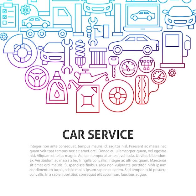 Car Service Line Concept. Vector Illustration of Outline Design.