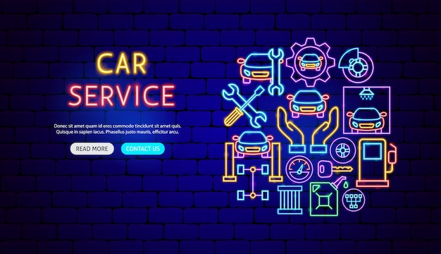 Car Service Neon Banner Design Vector Illustration of Auto Promotion