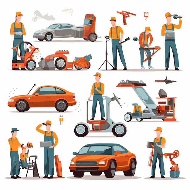 Vector car_service_workersmechanic_fix_car_engine