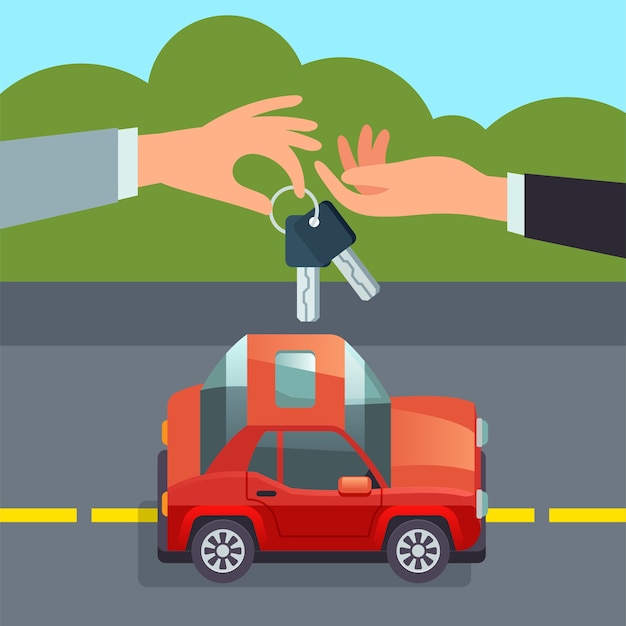 Car sharing concept Hand giving car keys