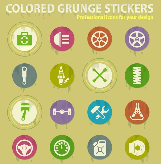 Car shop colored grunge icons