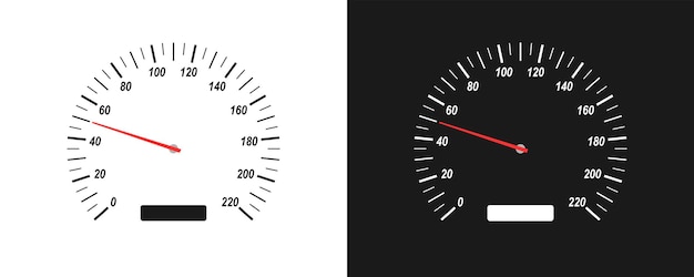 Car speedometer on white and black background. Speed measuring device. Vector illustration isolated in flat style