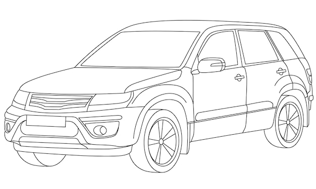 Car station wagon linear drawing