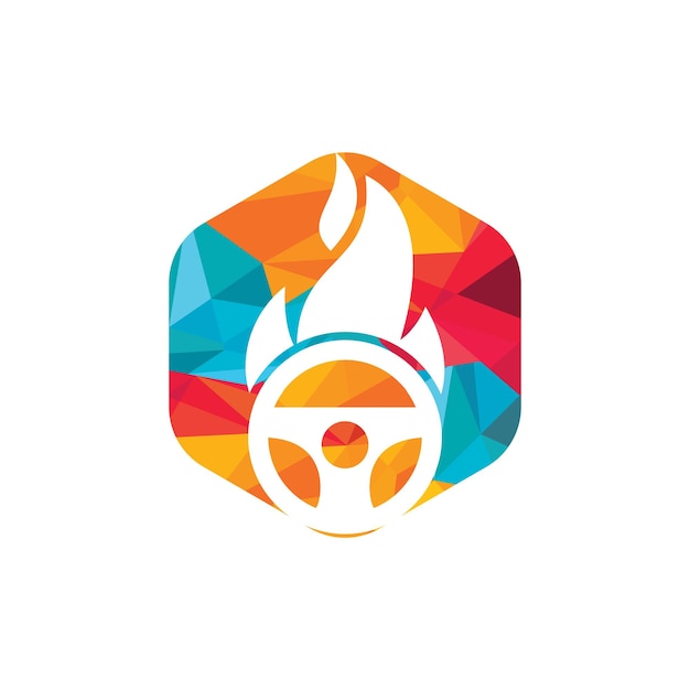 Car steering wheel burning fire logo icon vector illustration design