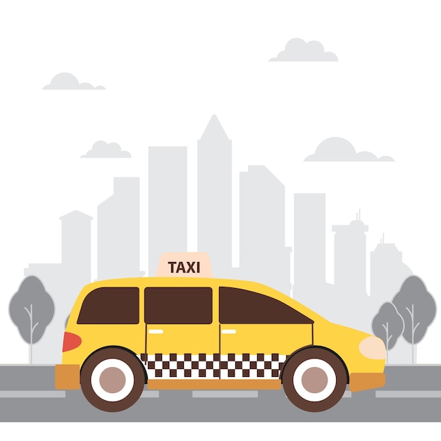 Car taxi illustration with city background