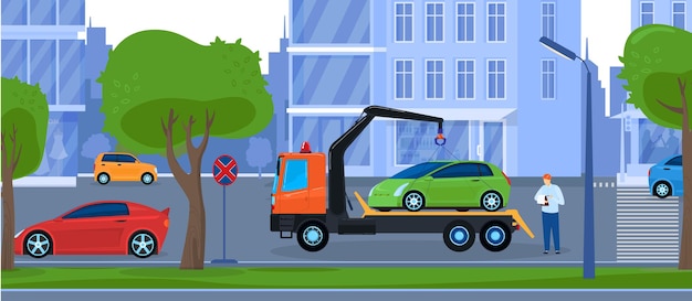 Car tow truck repair service  illustration.