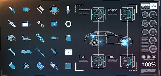 Car user interface. HUD UI. Abstract virtual graphic touch user interface. Cars icon.  cars abstract.  illustration.