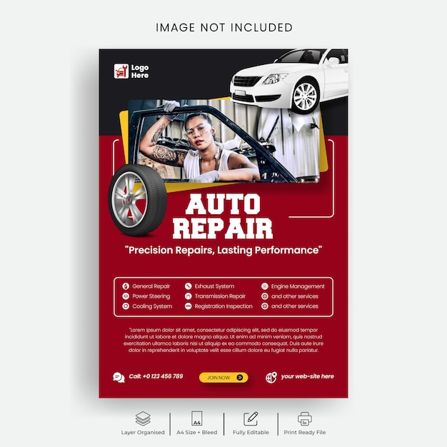 Car wash and automobile repair flyer template or leaflet design