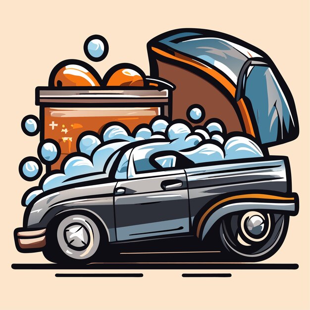 Car wash bucket doodle vector illustration