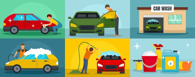 Car wash cleaning banner set