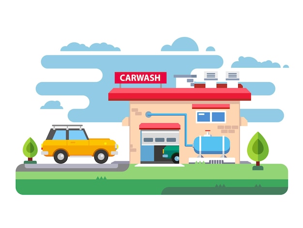 Car wash flat illustration