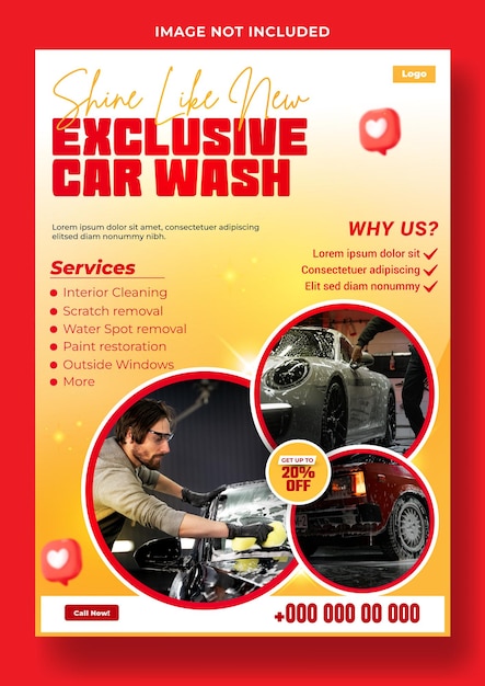 Vector car wash service ads flyer template design