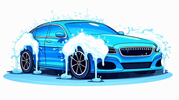 Vector car wash service cleaning auto in foam color icon