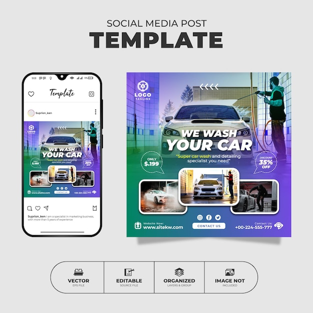 Car Wash Social Media Instagram Post And Banner Template For Promotion