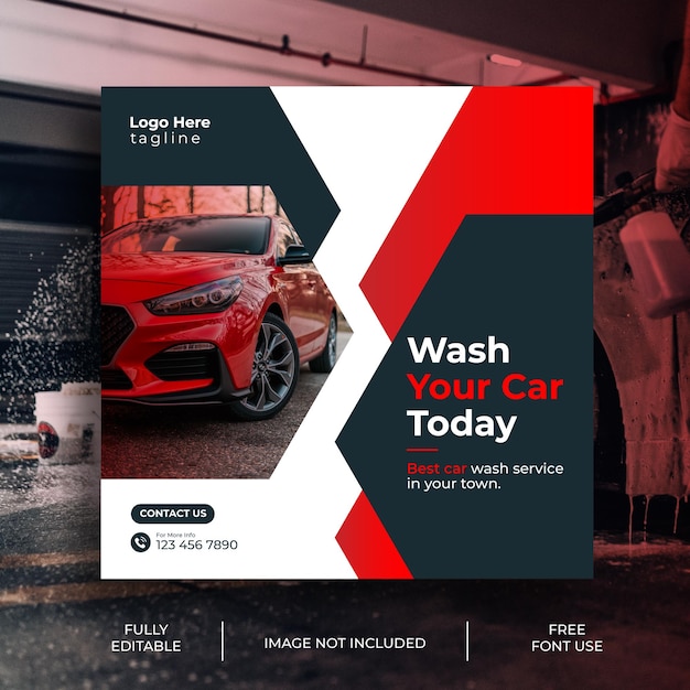 Car wash social media post design and Car wash or servicing banner template