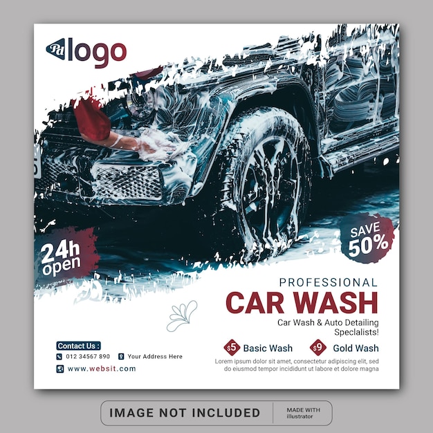 Car wash washing service social media instagram post banner template