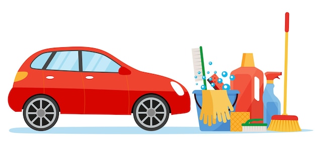 Car washing service. Web illustrations in flat style.