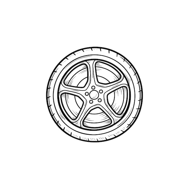 Car wheel hand drawn outline doodle icon. Car tire and transport, speed and drive, car service concept