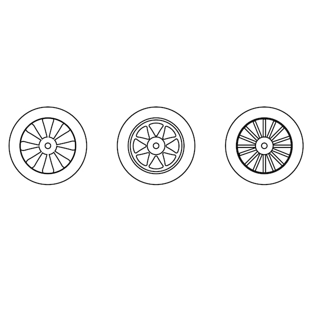 Car wheel symbol in the style of the line Vector illustration