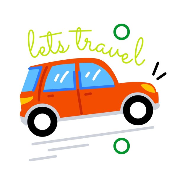 Car with lets travel typography flat sticker