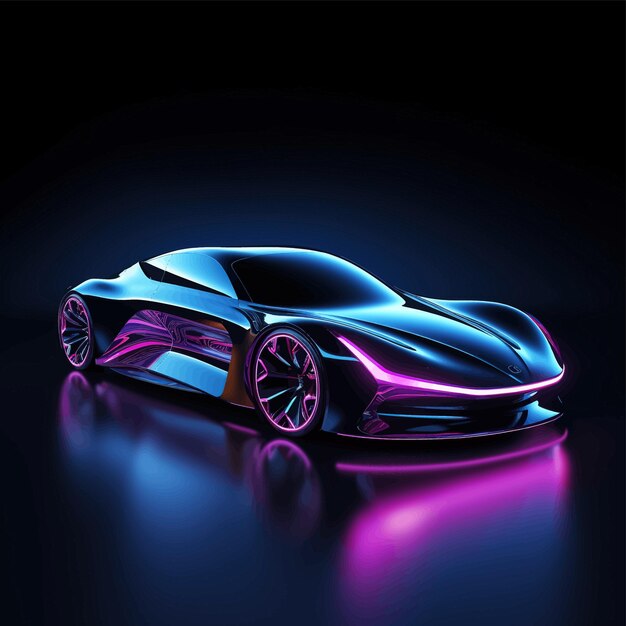 Vector car with neon lights on a dark background sports car futuristic autonomous vehicle hud car