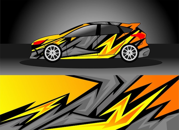 car wrap design mockup abstract yellow strip racing style