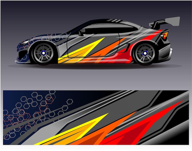 Car wrap design vector Graphic abstract stripe racing background designs for vehicle rally race