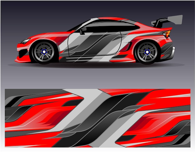 Car wrap design vector. Graphic abstract stripe racing background kit designs for wrap vehicle race