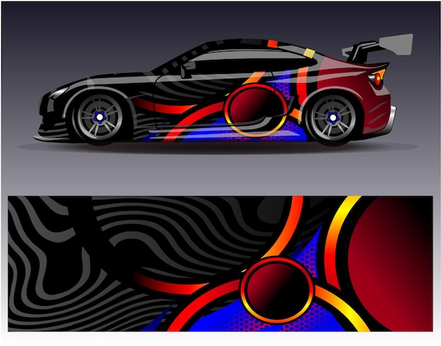 Car wrap design vector Graphic abstract stripe racing background kit designs for wrap vehicle race