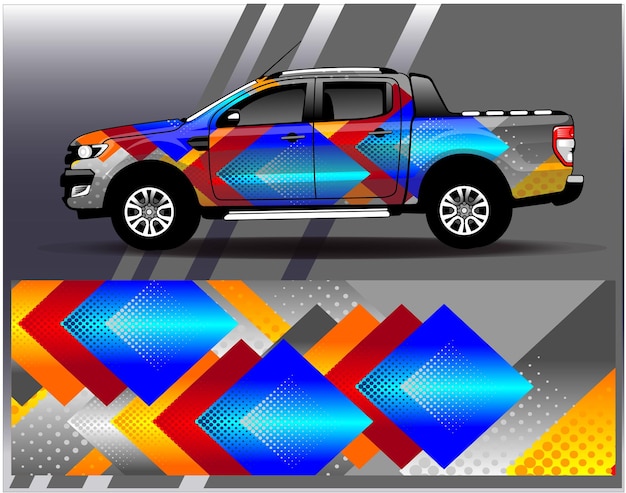 Car wrap design vector. Graphic abstract stripe racing background kit designs for wrap vehicle