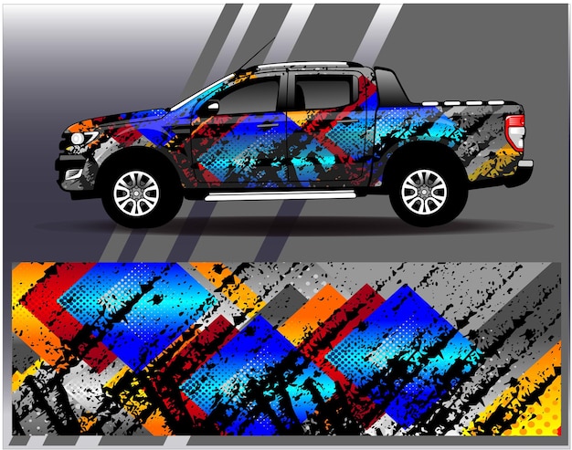 Car wrap design vector. Graphic abstract stripe racing background kit designs for wrap vehicle