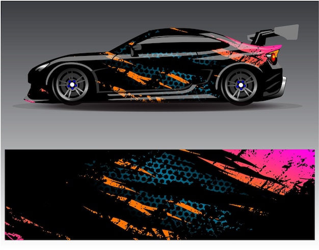 Car wrap design vector. Graphic abstract stripe racing background kit designs for wrap vehicle