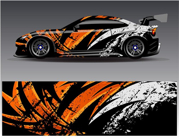 Car wrap design vector. Graphic abstract stripe racing background kit designs for wrap vehicle