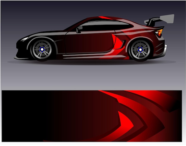 Car wrap design vector. Graphic abstract stripe racing background kit designs for wrap vehicle