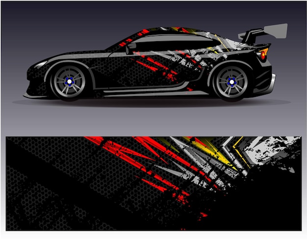 Car wrap design vector. Graphic abstract stripe racing background kit designs for wrap vehicle