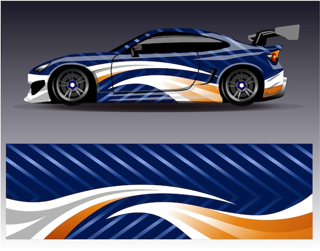 Car wrap design vector. Graphic abstract stripe racing background kit designs for wrap vehicle