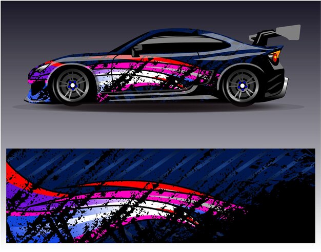 Car wrap design vector. Graphic abstract stripe racing background kit designs for wrap vehicle