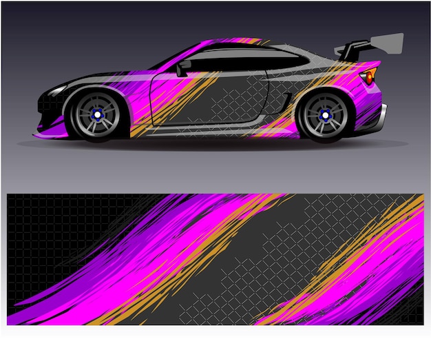 Car wrap design vector. Graphic abstract stripe racing background kit designs for wrap vehicle