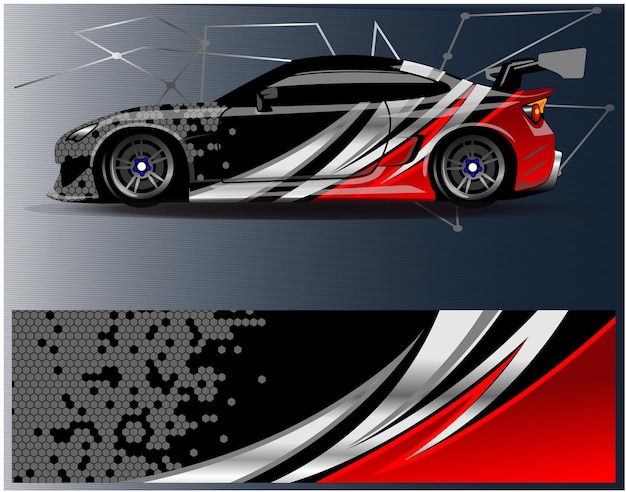 Car wrap design vector Graphic abstract stripe racing background kit designs for wrap vehicle