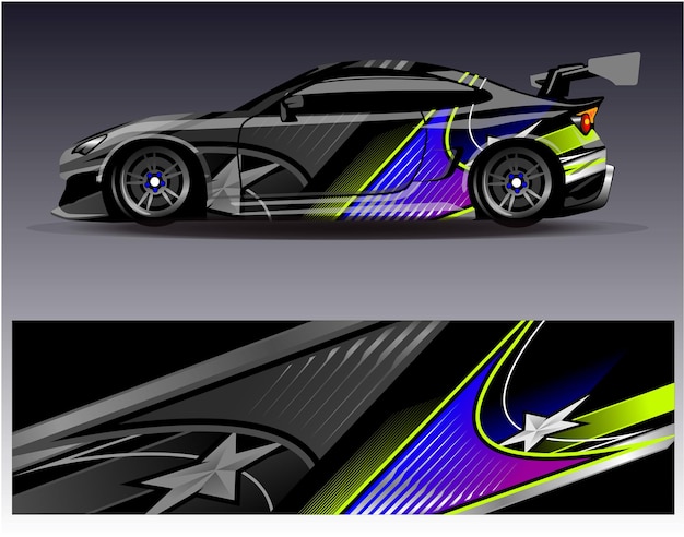 Car wrap design vector Graphic abstract stripe racing background kit designs for wrap vehicle