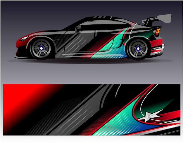 Car wrap design vector Graphic abstract stripe racing background kit designs for wrap vehicle