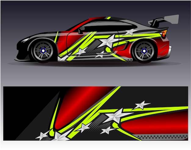 Car wrap design vector Graphic abstract stripe racing background kit designs for wrap vehicle