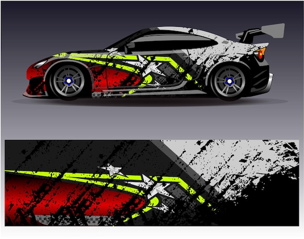 Car wrap design vector Graphic abstract stripe racing background kit designs for wrap vehicle