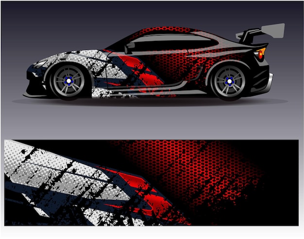 Car wrap design vector Graphic abstract stripe racing background kit designs for wrap vehicle