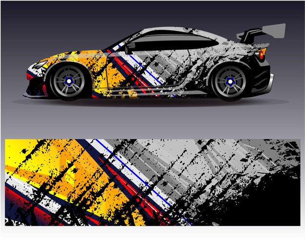 Car wrap design vector Graphic abstract stripe racing background kit designs for wrap vehicle