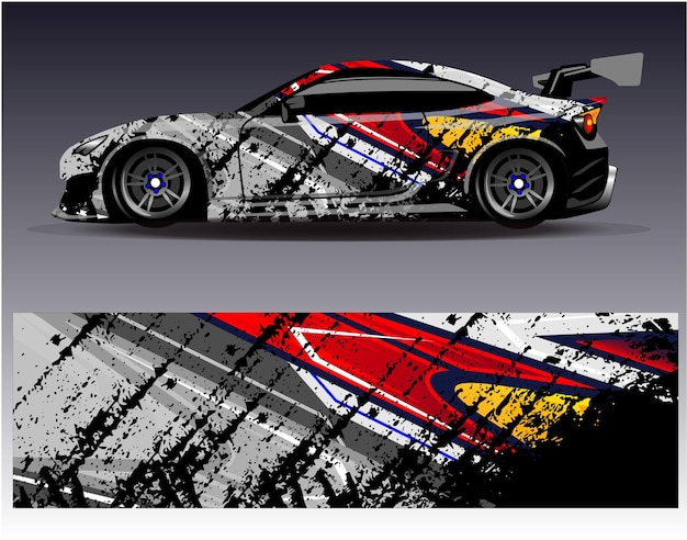 Car wrap design vector Graphic abstract stripe racing background kit designs for wrap vehicle