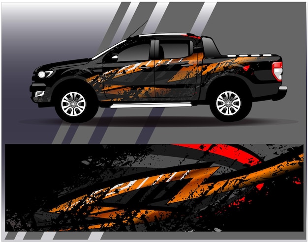 Car wrap design vector Graphic abstract stripe racing background kit designs for wrap vehicle