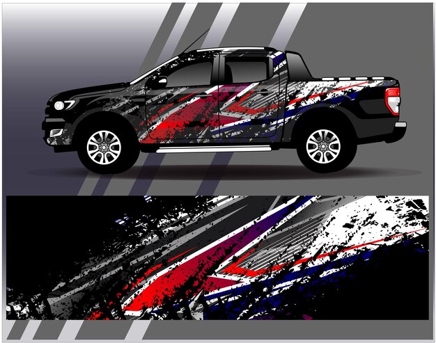 Car wrap design vector Graphic abstract stripe racing background kit designs for wrap vehicle