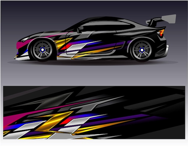 Car wrap design vector Graphic abstract stripe racing background kit designs for wrap vehicle