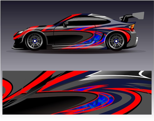 Car wrap design vector Graphic abstract stripe racing background kit designs for wrap vehicle